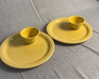 FIESTA 4PC Set Welled Snack Plates Bouillon Bowls Sunflower