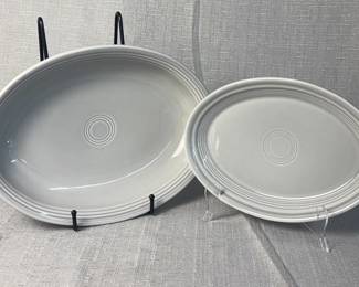FIESTA 2 PC SET Small Medium Oval Serving Platters Pearl Grey