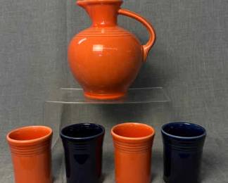 FIESTA 5PC Set Carafe Tumblers Persimmon Cobalt The Homer Laughlin China Co.