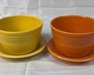 FIESTA 4PC Set Flower Pot With Saucer Set Discontinued Tangerine Retired Daffodil