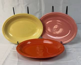 FIESTA 3 PC Set Medium Oval Serving Platters Pale Yellow, Rose Persimmon