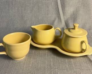 FIESTA 4PC Set Figure 8 Tray, Tea Cup, Sugar Bowl Creamer Bowl Pale Yellow