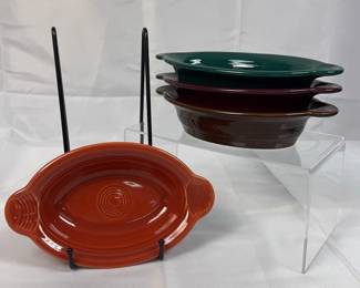 FIESTA 4 PC Set Individual Casserole Dishes Paprika, Evergreen, Claret Retired Chocolate