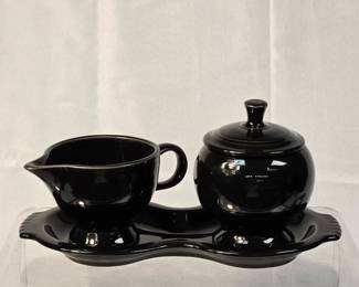 FIESTA 3PC Set Creamer And Sugar Holders With Tray, Black.