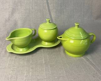 FIESTA 4PC Set Figure 8 Tray, Sugar Bowl, Creamer Bowl Teapot Retired Chartreuse