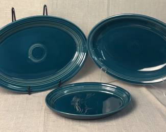 FIESTA 3PC Set Small, Large Deep Retired Oval Serving Platters Juniper