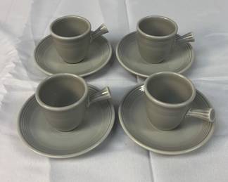 FIESTA 4PC Set Stick Handled Demitasse Cups Saucers Discontinued Pearl Grey