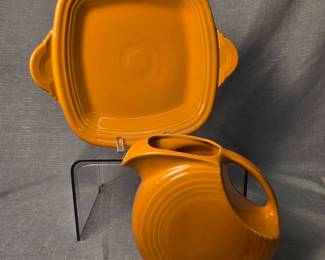 FIESTA 2PC Set Large Disc Pitcher Square Handled Tray Tangerine Retired