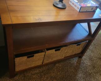 ENTRY TABLE WITH 3 CUBE STORAGE $35