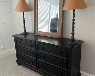 Ethan Allen Dresser, Mirror and Pair of Lamps