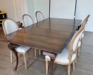 Baker Furniture Dining Table and Six Restoration Hardware Chairs