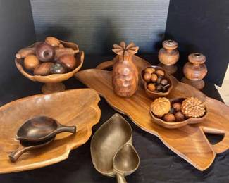 Monkey Pod Wood Lot Platter Candlesticks Fruit Bowl