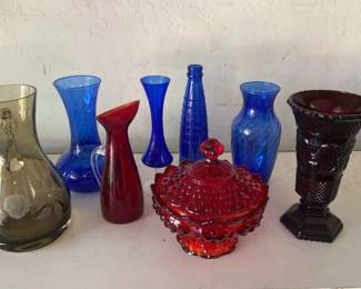 Blue Red Vases Large Candy Nut Dish Avon Vase