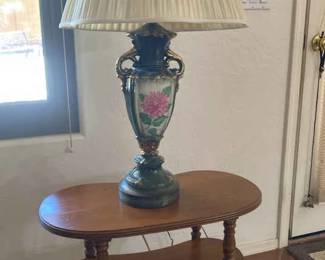 Older Painted Lamp And Wood Side Table