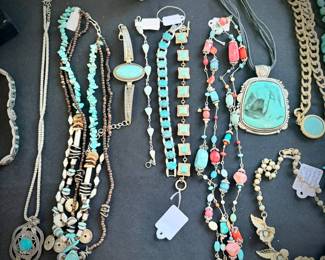 Real and faux turquoise jewelry. Barse, Leekity, Zuni, Navajo, needlepoint / petit point, Blue Copper, Sleeping Beauty
Also, amethyst, fire opal, rhodolite garnet, black opal, white topaz, sterling silver