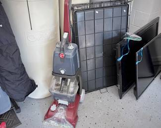 Hoover vacuum cleaner, metal dog crate, 2 TVs