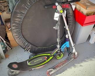 Rebounder and two Razor scooters
