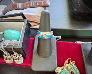 Black opal and white topaz set in sterling silver