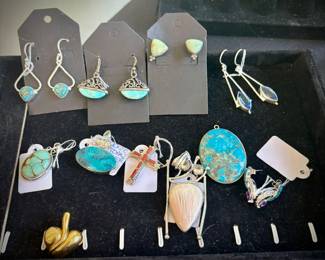 Real and faux turquoise jewelry. Barse, Leekity, Zuni, Navajo, needlepoint / petit point, Blue Copper, Sleeping Beauty
Also, amethyst, fire opal, rhodolite garnet, black opal, white topaz, sterling silver