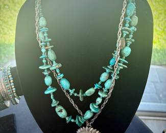Real and faux turquoise jewelry. Barse, Leekity, Zuni, Navajo, needlepoint / petit point, Blue Copper, Sleeping Beauty
Also, amethyst, fire opal, rhodolite garnet, black opal, white topaz, sterling silver