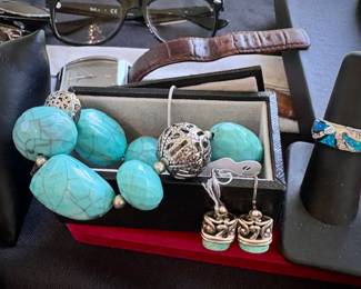Real and faux turquoise jewelry. Barse, Leekity, Zuni, Navajo, needlepoint / petit point, Blue Copper, Sleeping Beauty. Also, amethyst, fire opal, rhodolite garnet, black opal, white topaz, sterling silver