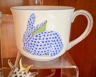 Herend porcelain hand-painted fishnet animals - cup with blue bunny