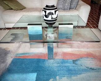 Modern glass and chrome square coffee table and matching end table