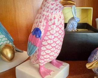 Herend porcelain hand-painted fishnet animals - pink penguin