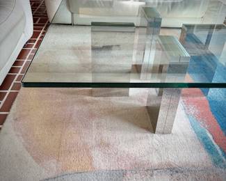 Modern glass and chrome square coffee table and matching end table