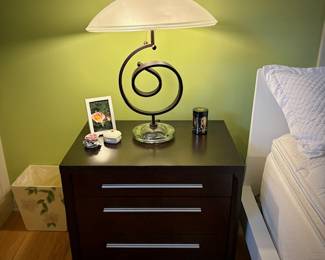 Modern nightstands, dresser, mirror, and bureau