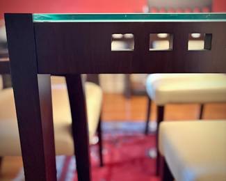 Modern glass & wood dining table and 6 chairs