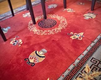 Red Chinese area rug (runner also available in bedroom)