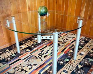 Scan Design adjustable glass table - hinged sides fold under table (shown with sides up)