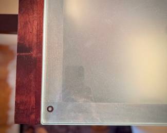 Modern glass & wood dining table and 6 chairs