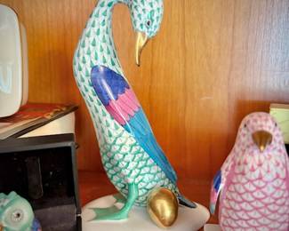 Herend porcelain hand-painted fishnet animals - green goose that laid the golden egg