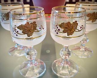 Vintage Bohemian decanter and 4 wine glasses