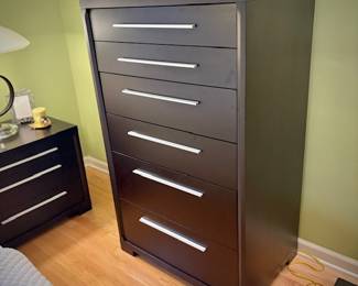 Modern nightstands, dresser, mirror, and bureau