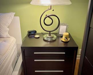 Modern nightstands, dresser, mirror, and bureau