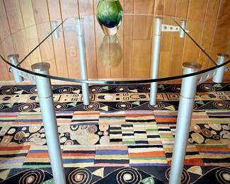 Scan Design adjustable glass table - hinged sides fold under table (shown with sides up)