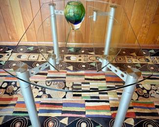 Scan Design adjustable glass table - hinged sides fold under table (shown with sides down)