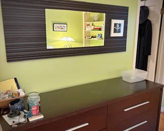 Modern nightstands, dresser, mirror, and bureau