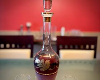 Vintage Bohemian decanter and 4 wine glasses