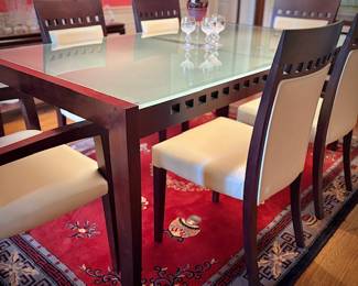 Modern glass & wood dining table and 6 chairs