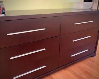 Modern nightstands, dresser, mirror, and bureau