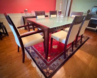 Modern glass & wood dining table and 6 chairs
