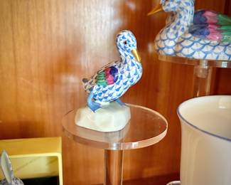 Herend porcelain hand-painted fishnet animals - blue mini duck