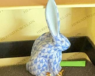 Herend porcelain hand-painted fishnet animals - blue mini bunny