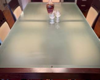 Modern glass & wood dining table and 6 chairs