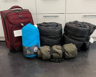 H104 - $40. Samsonite 4 wheeled swivel suitcase is excellent condition. $8 each sleeping bag - 2 available. $5 youth warm weather sleeping bag 50*.