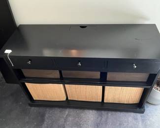 H100 - $150. Pottery Barn Samantha Smart Console. Measures 30" tall. 47" wide x 17" deep. Includes baskets - see photos of wear.